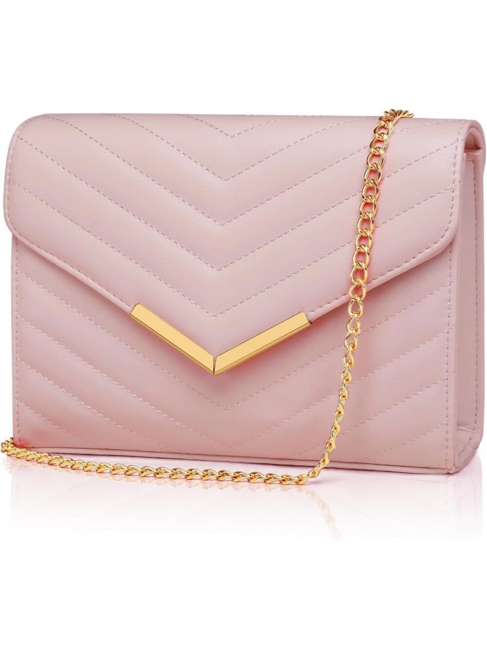 Women's Light Pink Clutch Purses Envelope Chain Wedding Evening Crossbody Bag